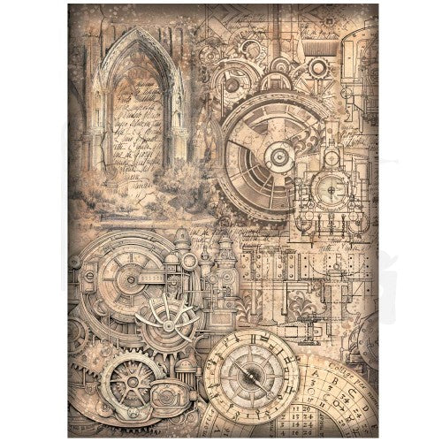 SIR VAGABOND IN FANTASY WORLD MECHANICAL PATTERN Rice Paper by Stamperia (A4) - Rustic Farmhouse Charm