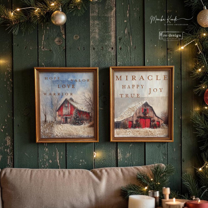 NEW! Redesign A3 Decoupage Fibre Paper Pack of 2 - SNOWY VILLAGE CHARM (29.7cm x 41.9cm)