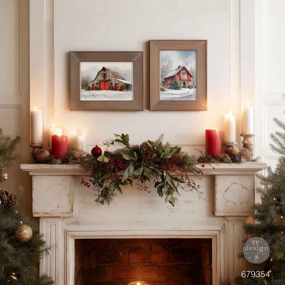 NEW! Redesign A3 Decoupage Fibre Paper Pack of 2 - SNOWY VILLAGE CHARM (29.7cm x 41.9cm)