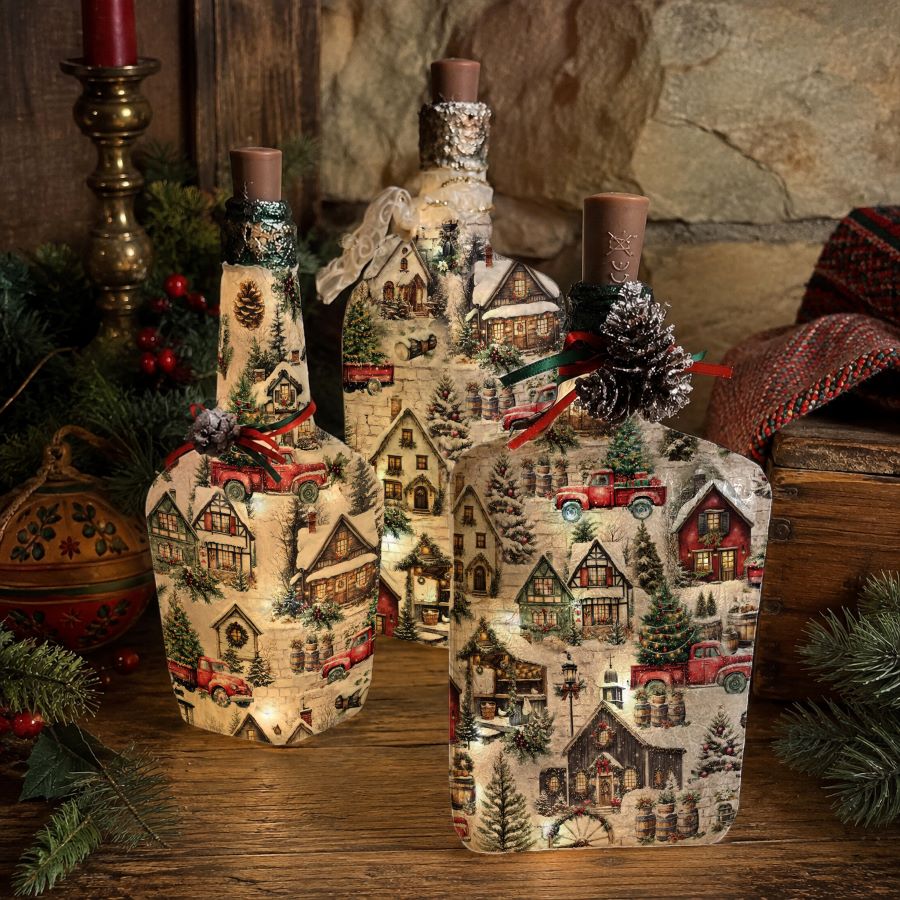 NEW! Redesign A3 Decoupage Fibre Paper Pack of 2 - SNOWY VILLAGE CHARM (29.7cm x 41.9cm)