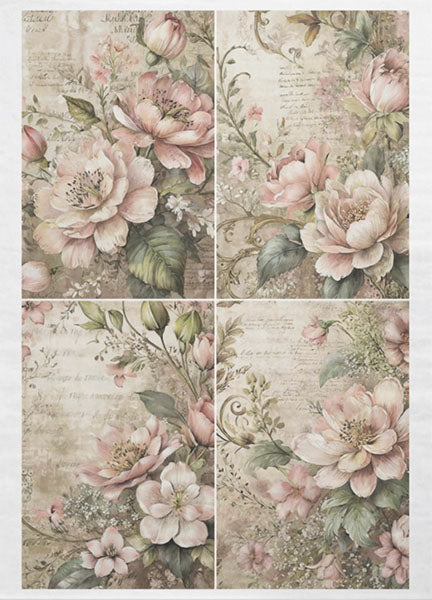 Decoupage Tissue Paper - Soft Florals Collage 4 (53.34cm x 73.66cm) - Rustic Farmhouse Charm