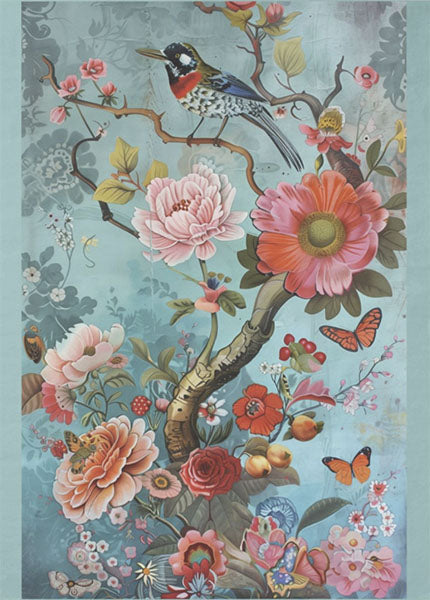 Decoupage Tissue Paper - Songbird Among the Blossoms (53.34cm x 73.66cm)