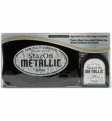 SILVER StazOn Metallic Ink Kit - Ink Pad & Inker (Permanent, Solvent-Based) - Rustic Farmhouse Charm