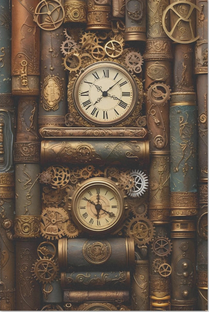 Decoupage Tissue Paper - Steampunk Clocks & Books (50.8cm x 76.2cm) - Rustic Farmhouse Charm