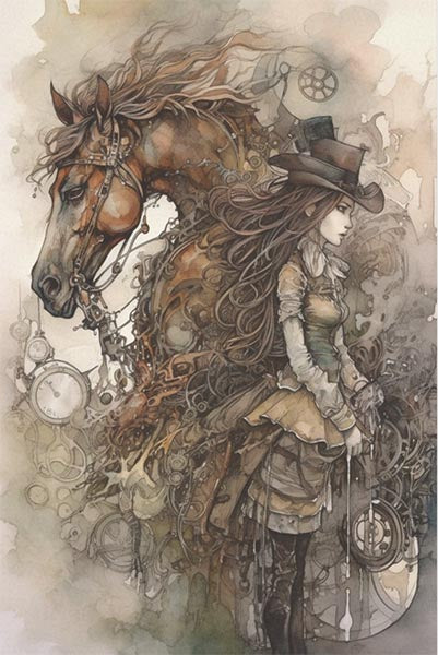 Decoupage Tissue Paper - Steampunk Fantasy Girl with Horse (50.8cm x 76.2cm) - Rustic Farmhouse Charm