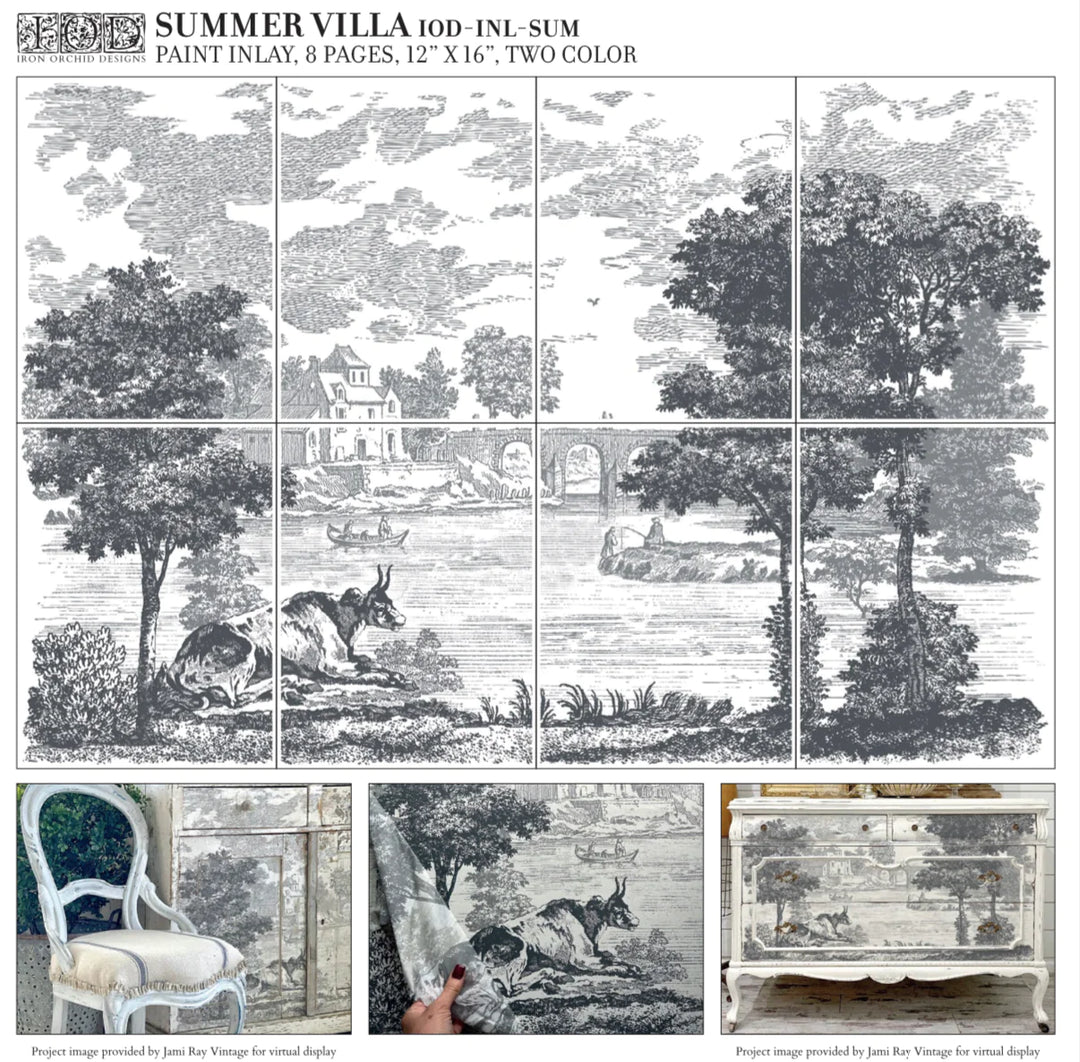 SUMMER VILLA Paint Inlay by IOD (set of eight 12"x16" sheets) - Rustic Farmhouse Charm
