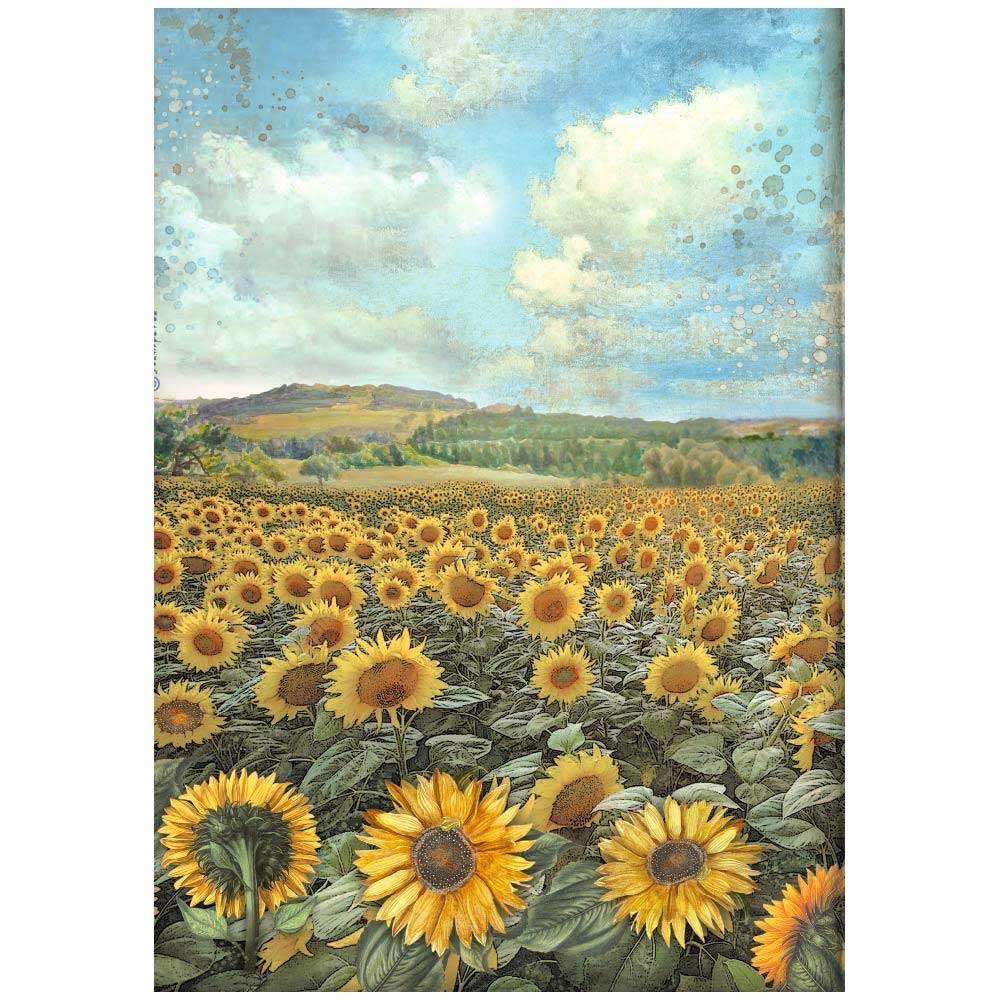 SUNFLOWER ART LANDSCAPE Rice Paper by Stamperia (A4) - Rustic Farmhouse Charm