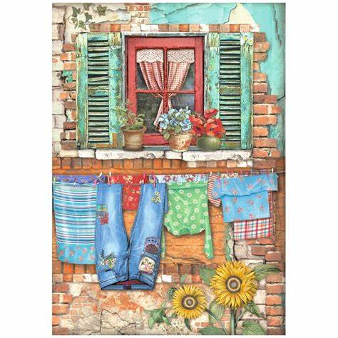 SUNFLOWER ART WINDOW Rice Paper by Stamperia (A4) - Rustic Farmhouse Charm