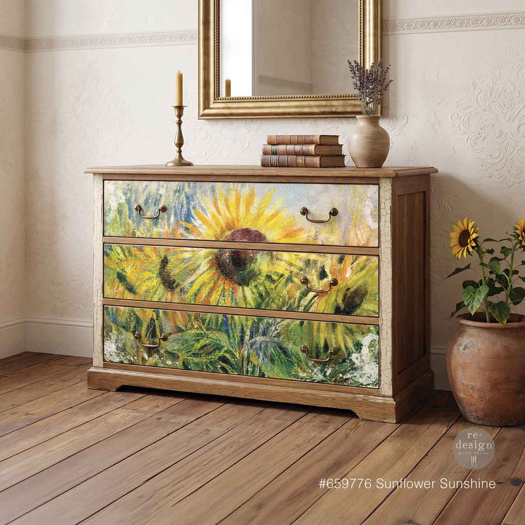 LIMITED! Redesign A1 Decoupage Fibre Paper - SUNFLOWER SUNSHINE (59.44cm x 84.07cm) - Rustic Farmhouse Charm