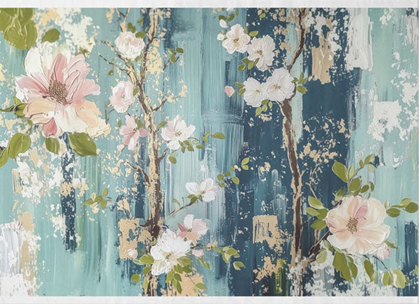 Decoupage Tissue Paper - Teal Blossom Panel (53.34cm x 73.66cm) - Rustic Farmhouse Charm