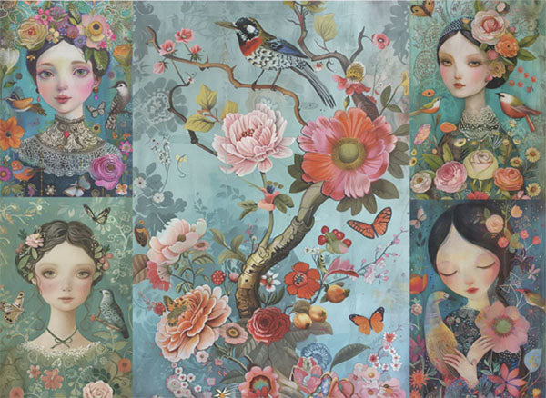 Decoupage Tissue Paper - The Birdkeeper's Garden Collage (53.34cm x 73.66cm)
