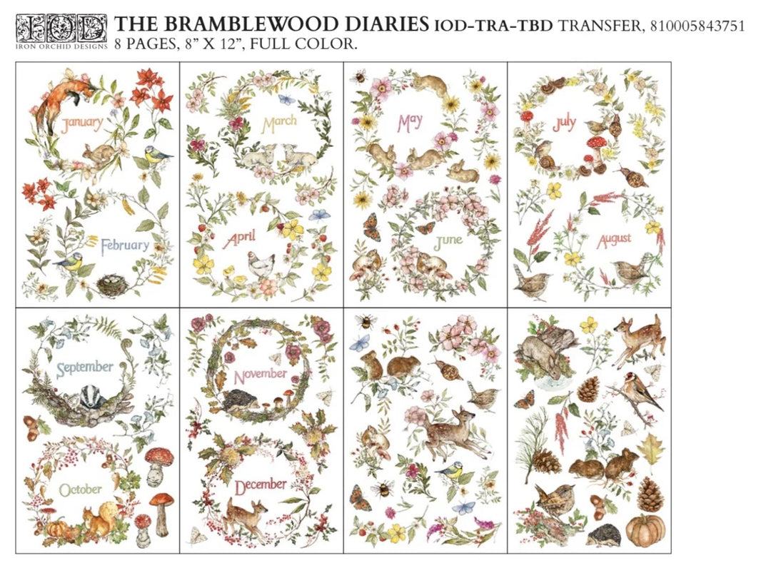 NEW! IOD Transfer Pad - THE BRAMBLEWOOD DIARIES (set of eight 8"x12" sheets)