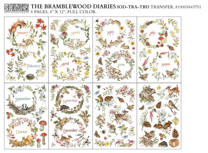 NEW! IOD Transfer Pad - THE BRAMBLEWOOD DIARIES (set of eight 8"x12" sheets)