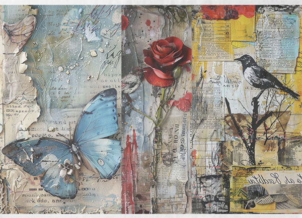 Decoupage Tissue Paper - The Crow, Blue Butterfly & Red Rose (50.4cm x 73.66cm)