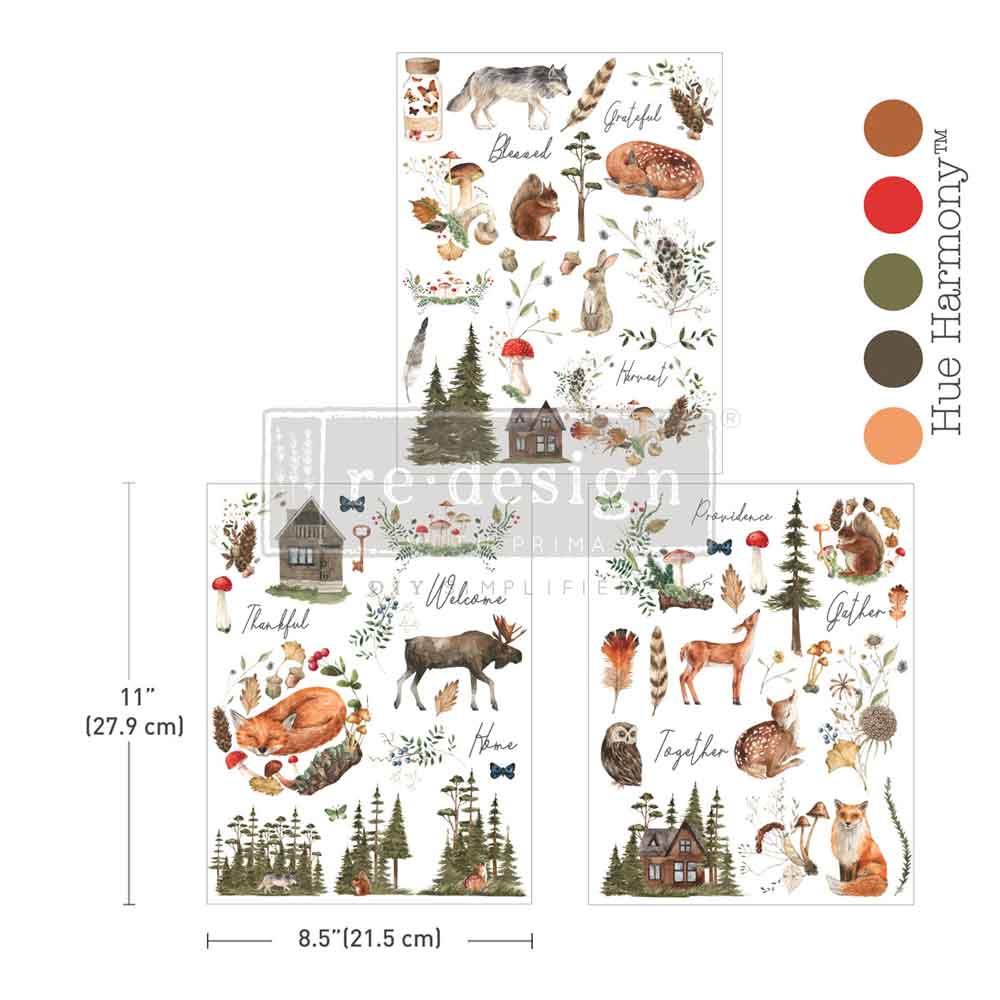 NEW! Redesign Middy Transfer - THE FORAGER'S RETREAT (3 sheets, each 21.59cm x 27.94cm)
