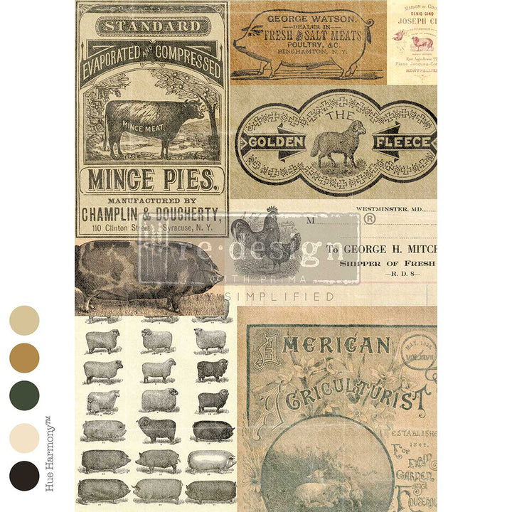 LIMITED! Redesign A3 Decoupage Fibre Paper - THE HOMESTEAD LEDGER (29.7cm x 41.9cm)