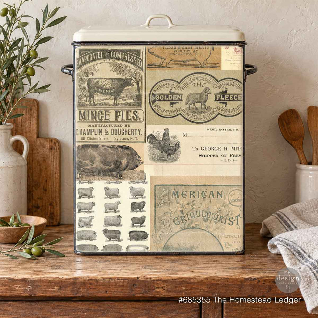 LIMITED! Redesign A3 Decoupage Fibre Paper - THE HOMESTEAD LEDGER (29.7cm x 41.9cm)