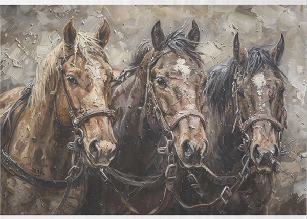 Decoupage Tissue Paper - Three Horse Mates (53.34cm x 73.66cm) - Rustic Farmhouse Charm