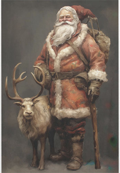 Decoupage Tissue Paper - Travelling Santa & Reindeer (35.56cm x 50.8cm) - Rustic Farmhouse Charm