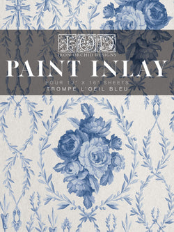 TROMP L'OEILL BLEU Paint Inlay by IOD (set of four 12"x16" sheets) - Rustic Farmhouse Charm