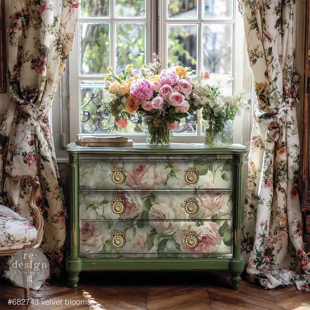 NEW! Redesign A1 Decoupage Fibre Paper - VELVET BLOOM (59.44cm x 84.07cm) - Rustic Farmhouse Charm