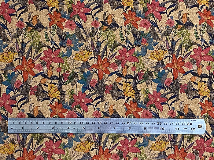 Adhesive Cork Fabric - VIBRANT FLORALS - Rustic Farmhouse Charm