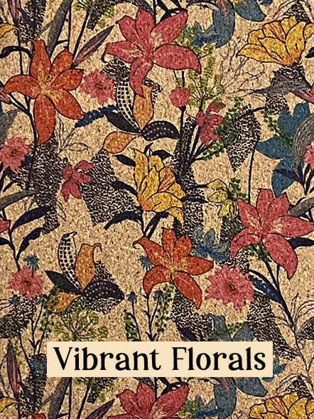 Adhesive Cork Fabric - VIBRANT FLORALS - Rustic Farmhouse Charm