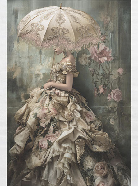 Decoupage Tissue Paper - Victorian Floral Gown Lady with Parasol
