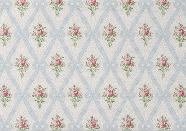 Decoupage Tissue Paper - Victorian Blue Lattice with Pink Roses - Rustic Farmhouse Charm
