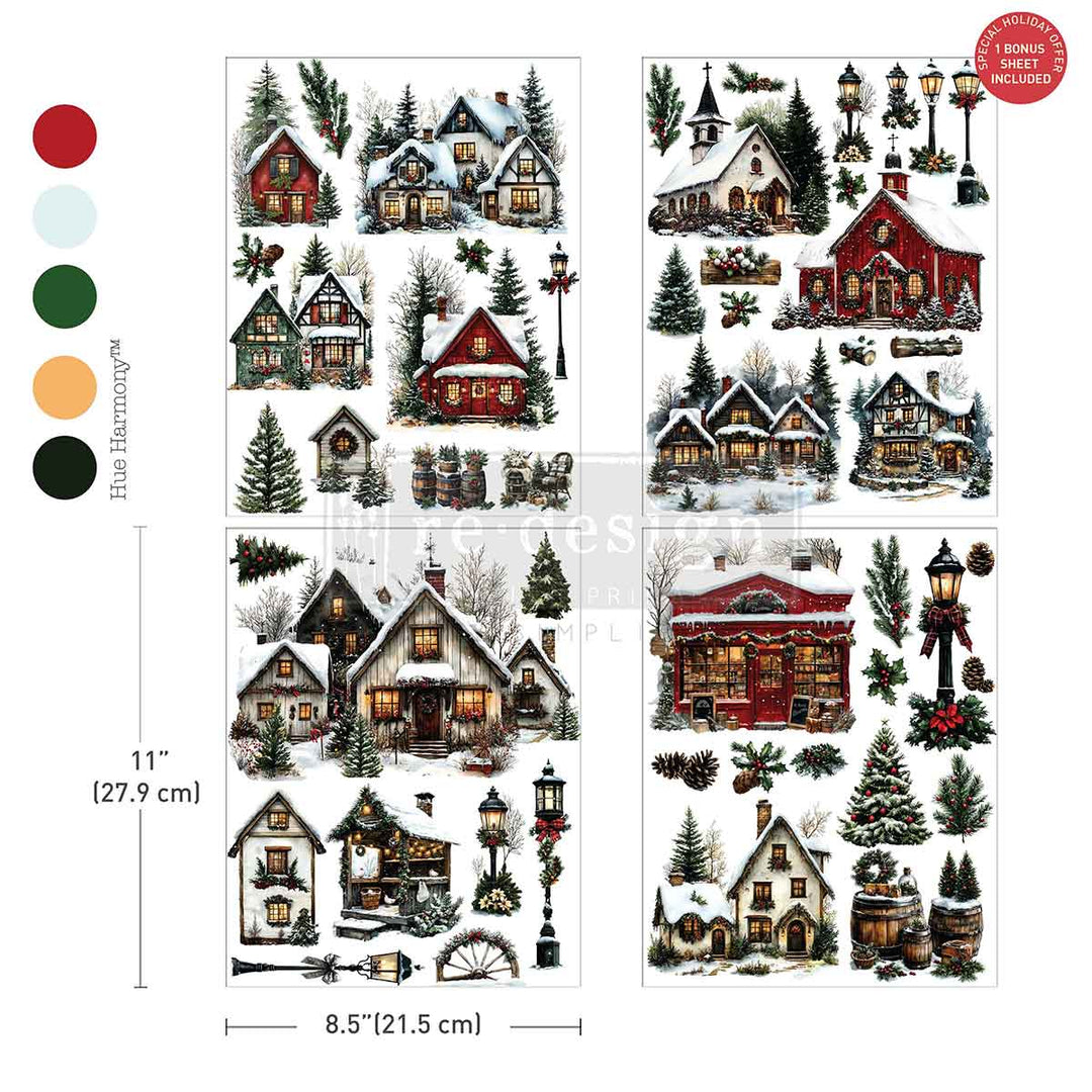 NEW! Redesign Middy Transfer - VILLAGE OF WONDER (4 sheets, each 21.59cm x 27.94cm) - Rustic Farmhouse Charm