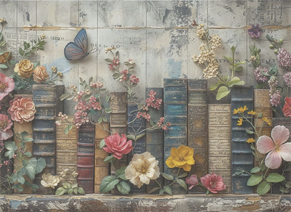 Decoupage Tissue Paper - Vintage Floral Books (53.34cm x 73.66cm)