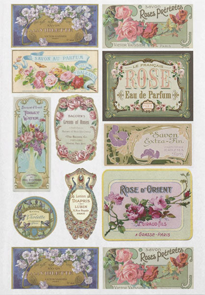 Decoupage Tissue Paper - Vintage French Perfumery Labels (31.4cm x 48.8cm)