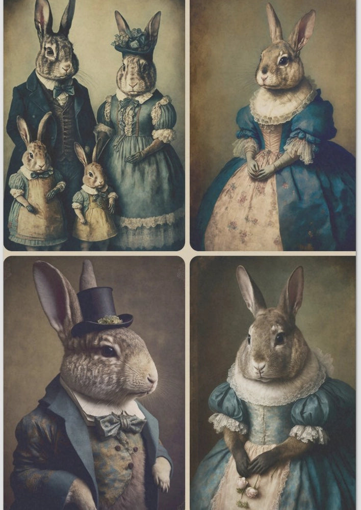 Decoupage Tissue Paper - Vintage Rabbit Family Portraits (50.8cm x 76.2cm) - Rustic Farmhouse Charm