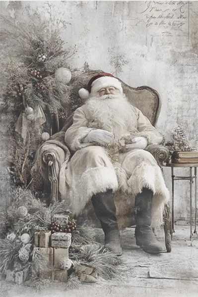Decoupage Tissue Paper - Vintage Snowy Santa in His Chair (50.8cm x 76.2cm) - Rustic Farmhouse Charm