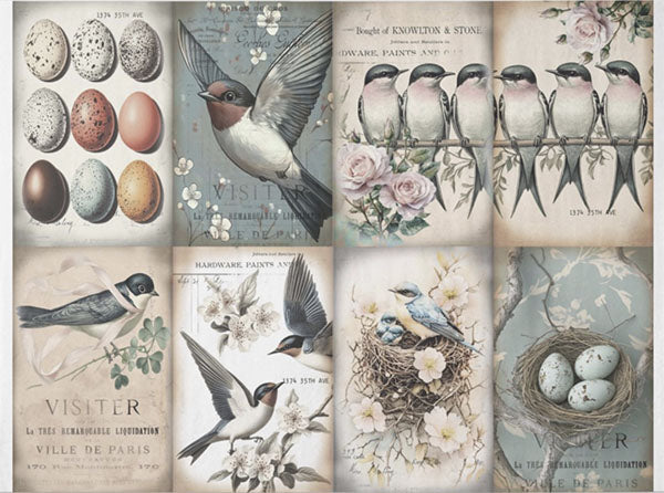 Decoupage Tissue Paper - Vintage Swallows & Eggs Collage (53.34cm x 73.66cm)