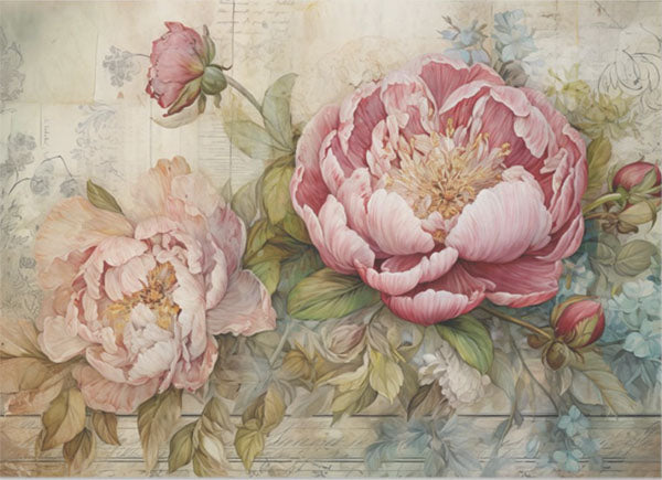 Decoupage Tissue Paper - Vintage Peonies - Rustic Farmhouse Charm