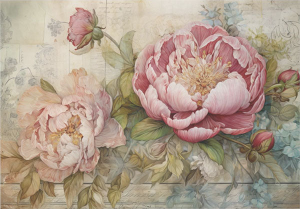 Decoupage Tissue Paper - Vintage Peonies - Rustic Farmhouse Charm