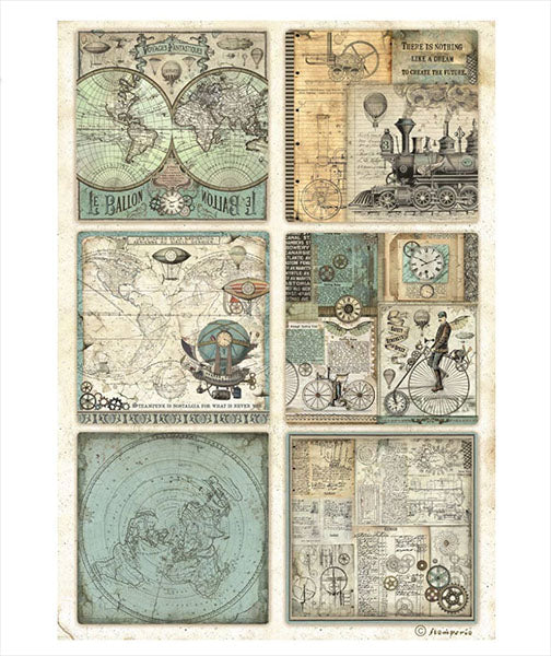 VOYAGES FANTASTIQUES 6 CARDS Rice Paper by Stamperia (A4) - Rustic Farmhouse Charm
