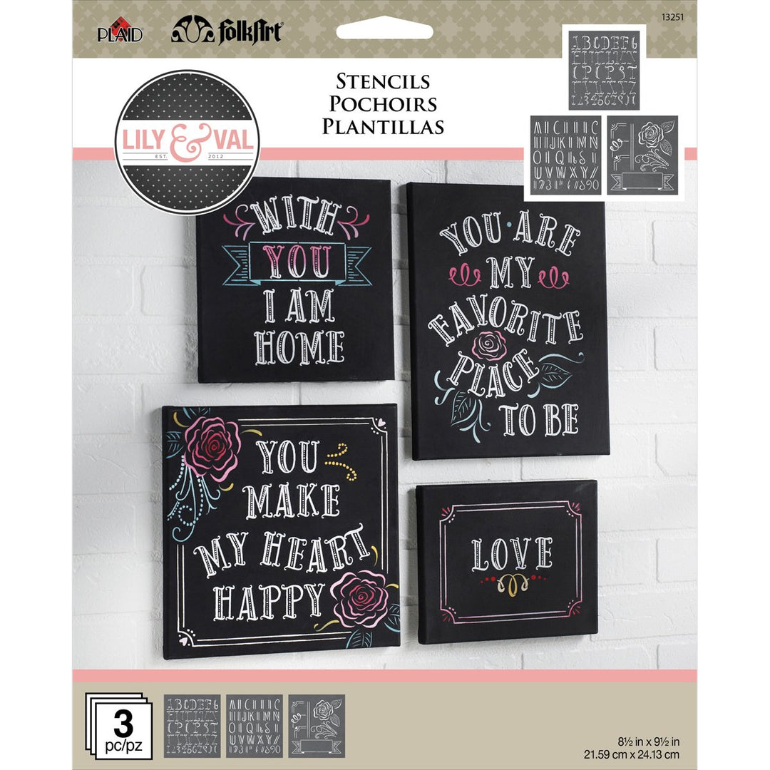 WELCOME Lily & Val™ Stencil Set of 3 by Plaid FolkArt  (21.59cm x 24.13cm) - Rustic Farmhouse Charm