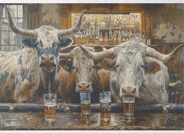 Decoupage Tissue Paper - Western Bulls in a Bar (53.34cm x 73.66cm) - Rustic Farmhouse Charm