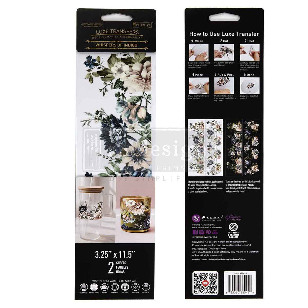 NEW! Redesign Luxe Transfer - WHISPERS OF INDIGO (2 sheets, 8.25cm x 29.2cm) - Rustic Farmhouse Charm