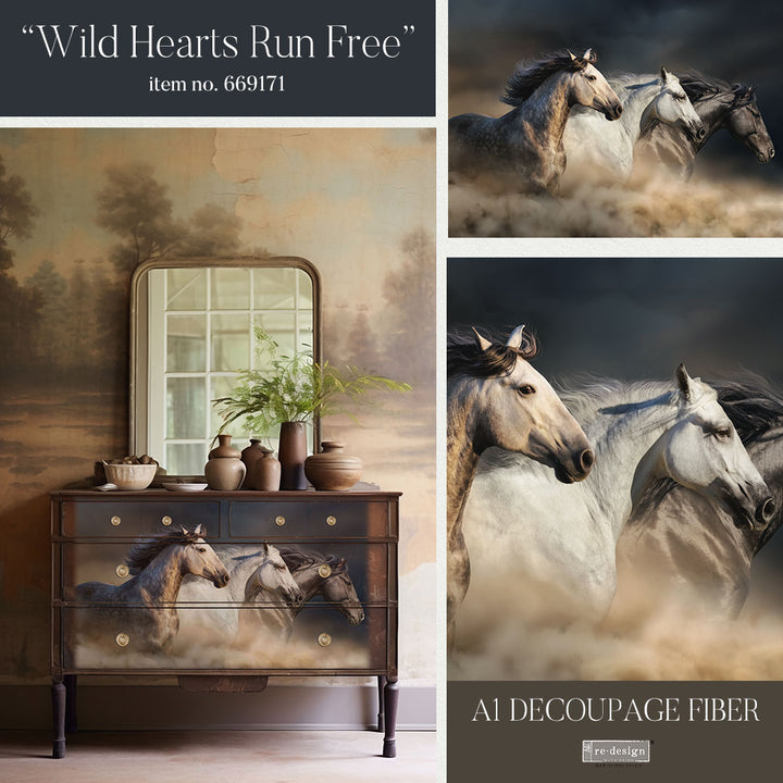 NEW! WILD HEARTS RUN FREE Redesign A1 Decoupage Fibre Paper (59.44cm x 84.07cm) - Rustic Farmhouse Charm