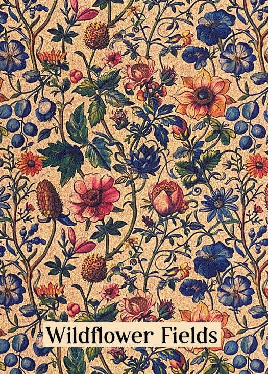 Adhesive Cork Fabric - WILDFLOWER FIELDS - Rustic Farmhouse Charm