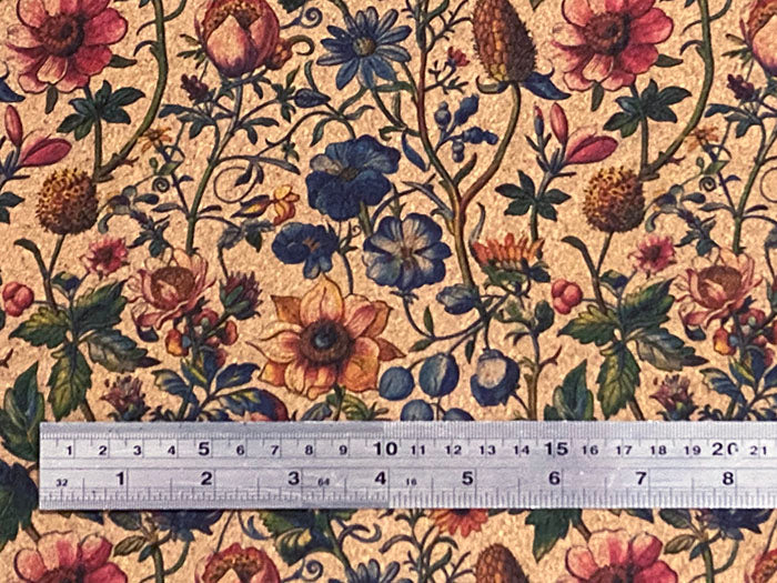 Adhesive Cork Fabric - WILDFLOWER FIELDS - Rustic Farmhouse Charm