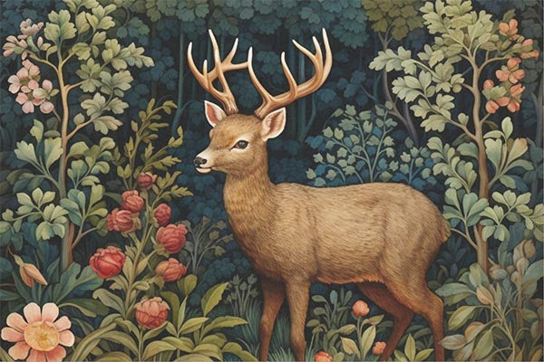 Decoupage Tissue Paper - William Morris Inspired Deer Forest (50.8cm x 76.2cm) - Rustic Farmhouse Charm