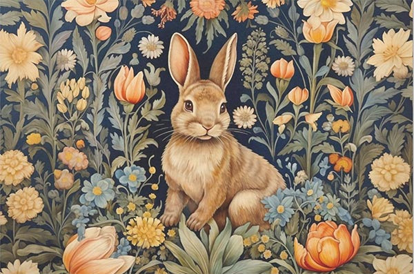 Decoupage Tissue Paper - William Morris Inspired Rabbit Forest (50.8cm x 76.2cm) - Rustic Farmhouse Charm