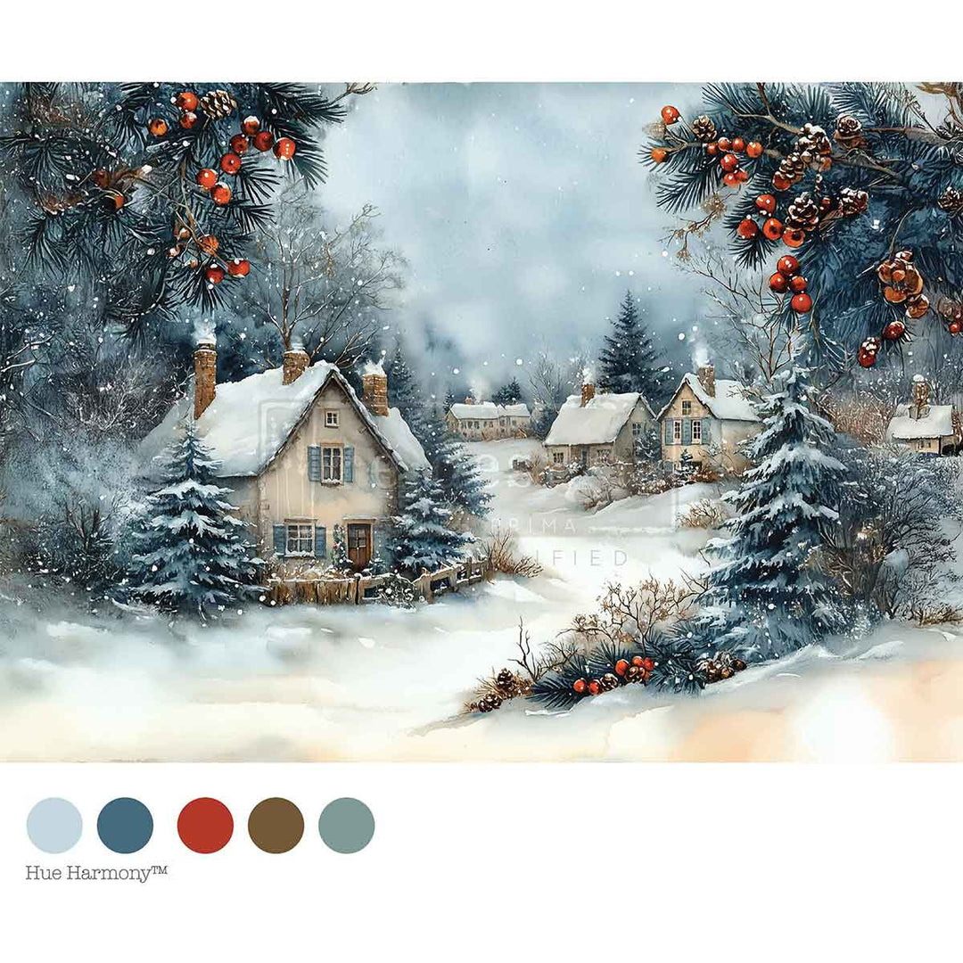 NEW! Redesign A4 Decoupage Fibre Paper - WINTER HEARTH - Rustic Farmhouse Charm