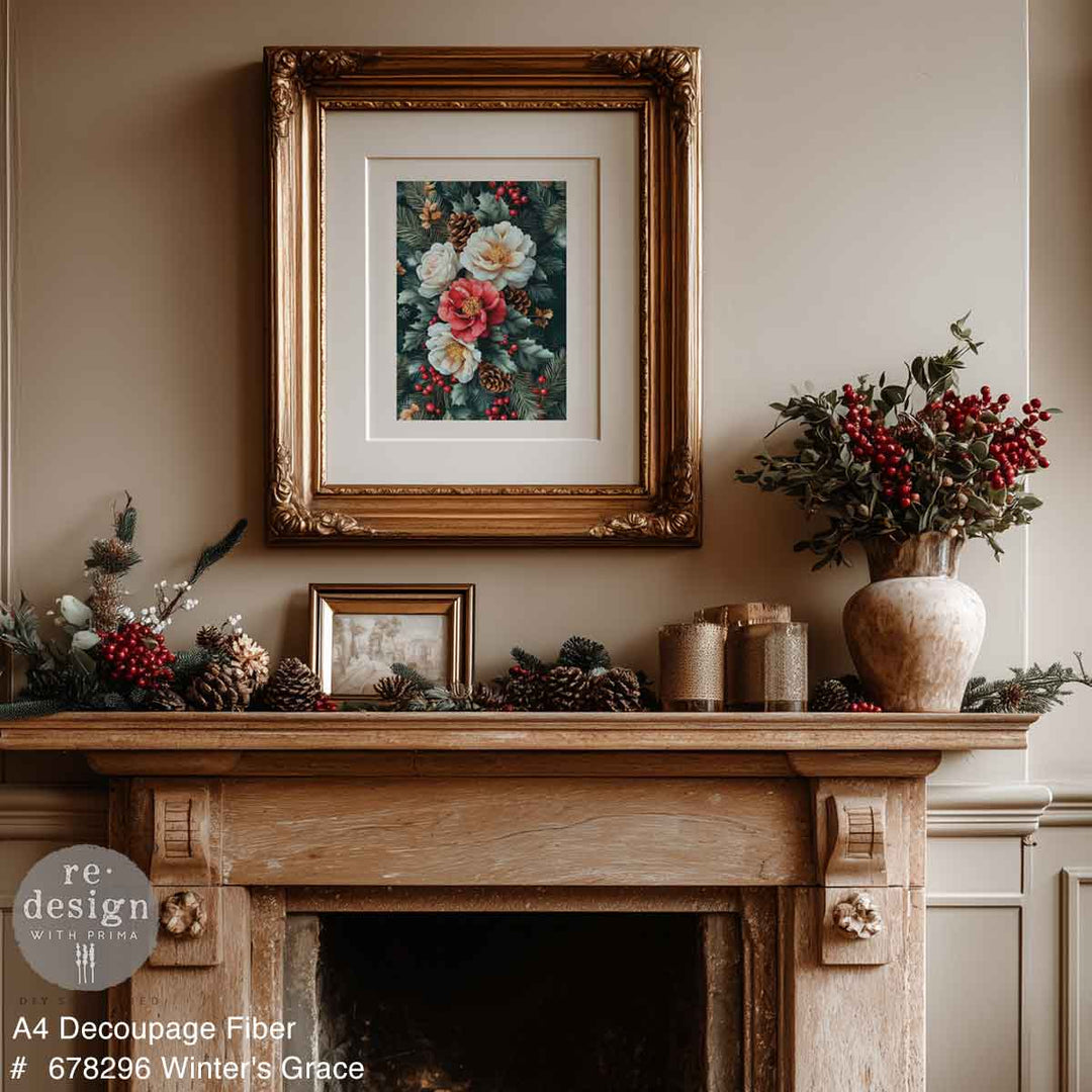 NEW! Redesign A4 Decoupage Fibre Paper - WINTER'S GRACE - Rustic Farmhouse Charm