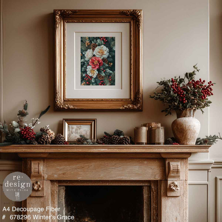 NEW! Redesign A4 Decoupage Fibre Paper - WINTER'S GRACE - Rustic Farmhouse Charm