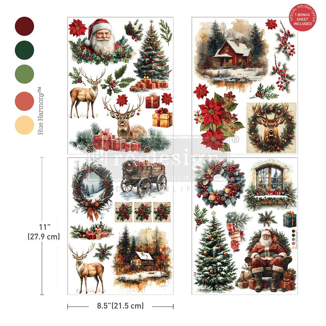 NEW! Redesign Middy Transfer - YULETIDE NOSTALGIA (4 sheets, each 21.59cm x 27.94cm) - Rustic Farmhouse Charm